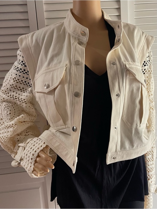 Veronica Beard Jackets & Blazers - Veronica Beard Cream Crochet-Sleeve Jean Jacket